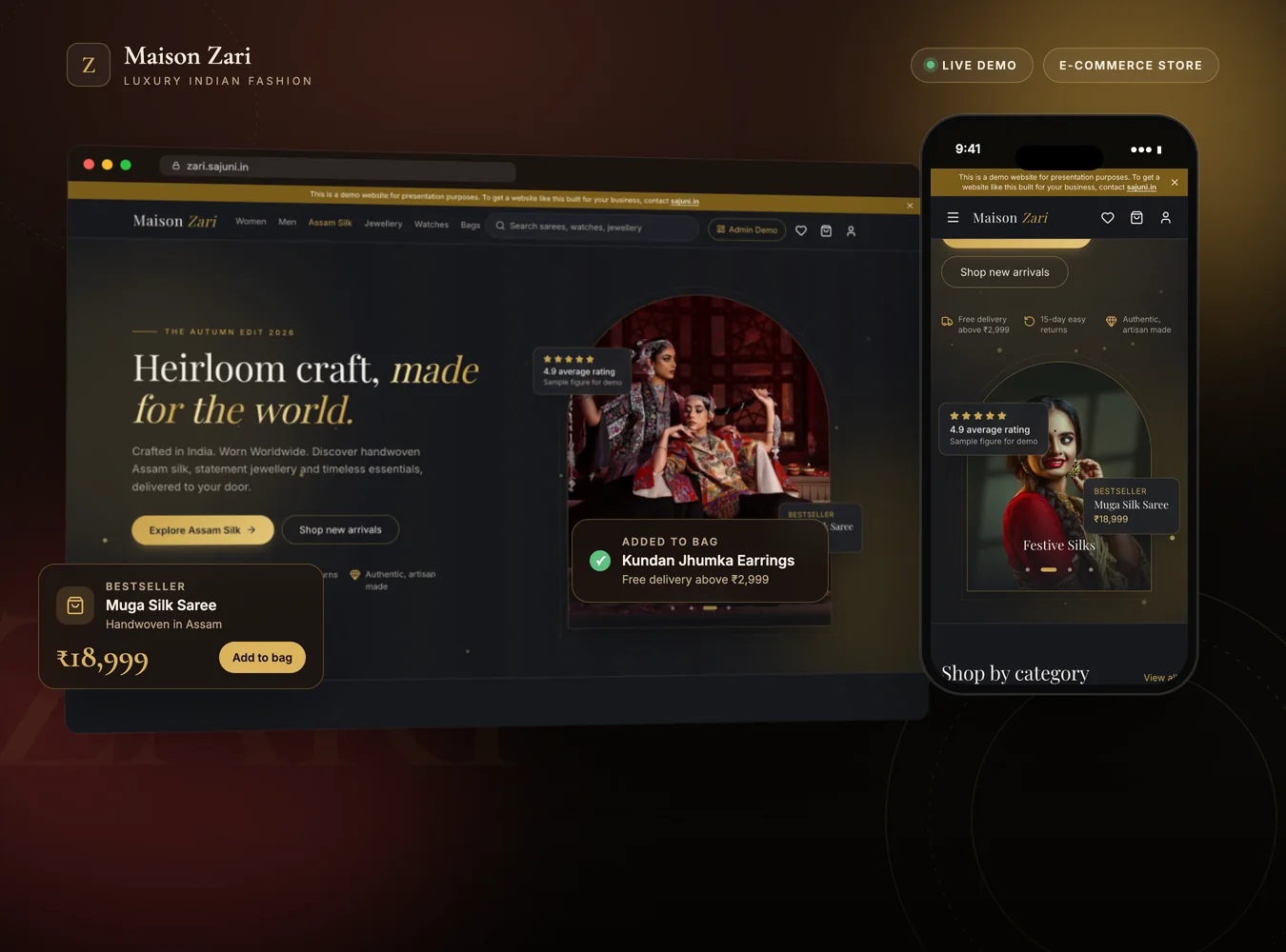 Maison Zari Fashion Store – e-commerce website demo by Sajuni