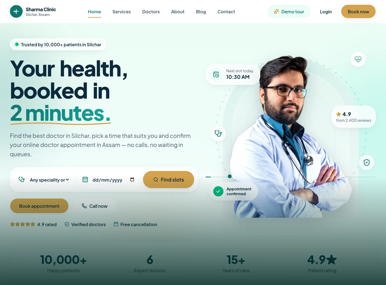 Sharma Clinic Doctor Booking – clinic website demo by Sajuni
