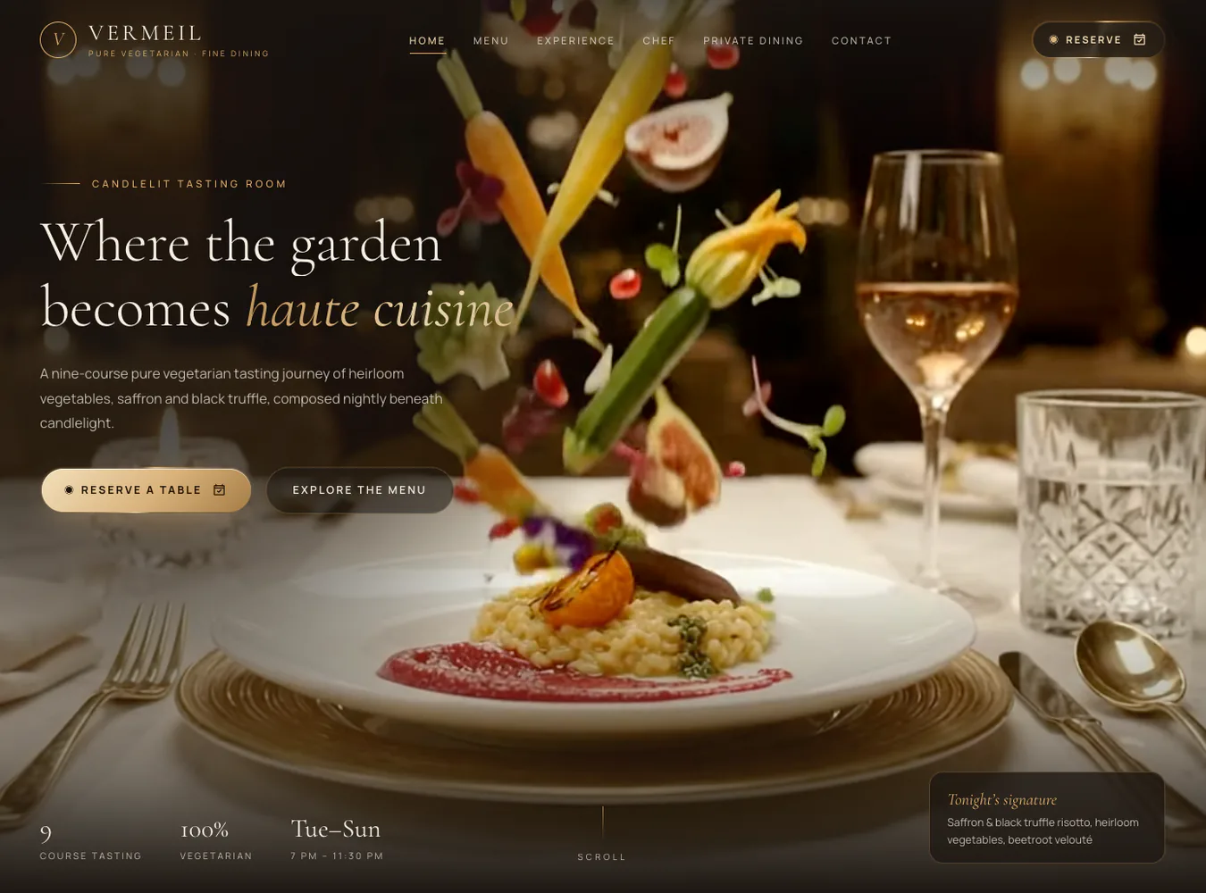 Vermeil Fine Dining Site – website demo by Sajuni