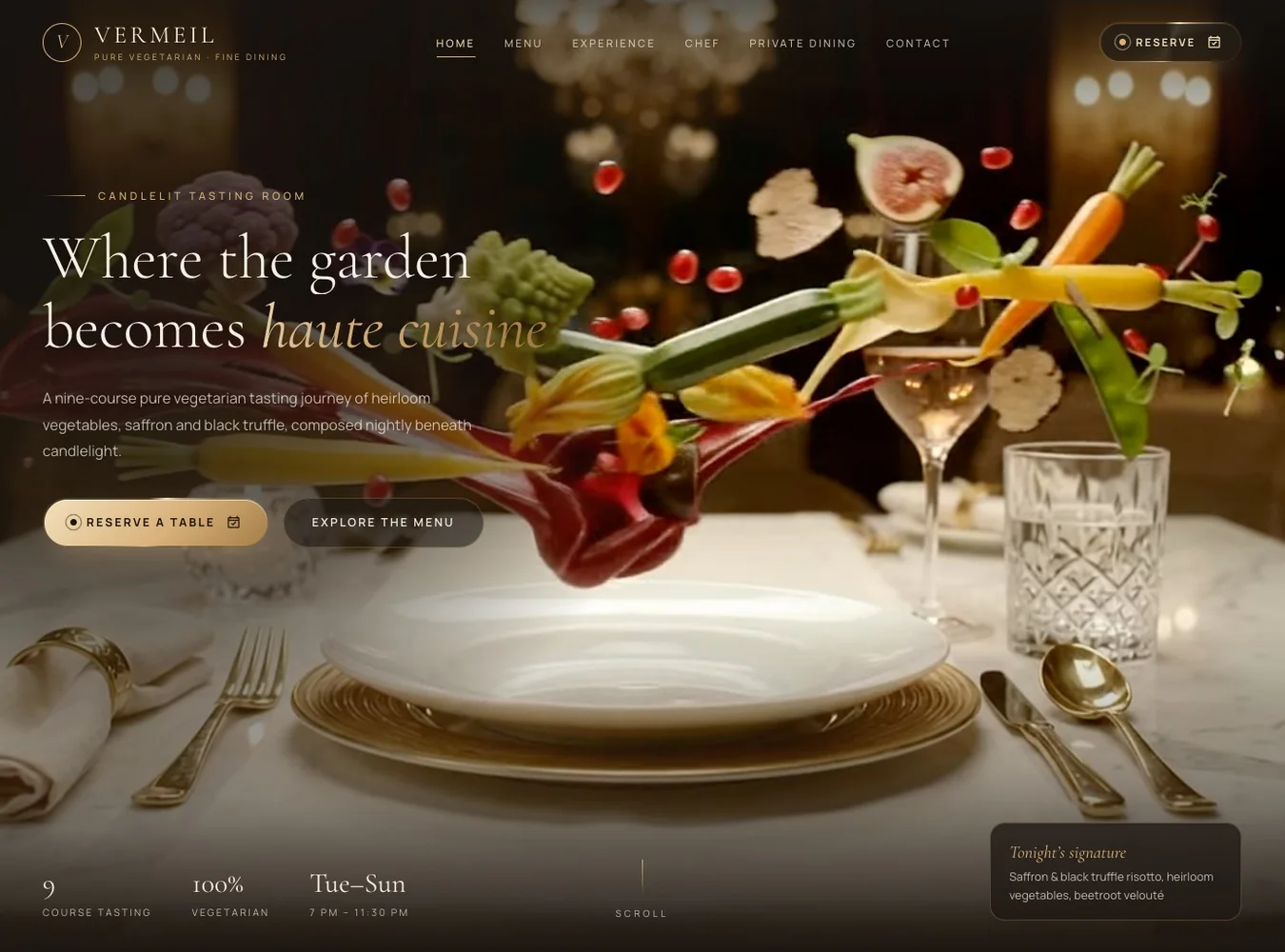 Vermeil Fine Dining Site – website demo by Sajuni